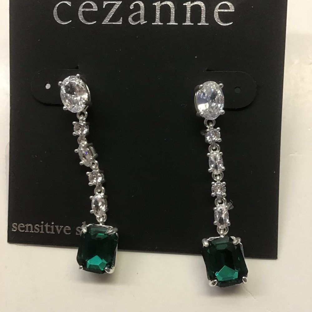 Cezanne New Emerald and Rhinestone Linear Earrings